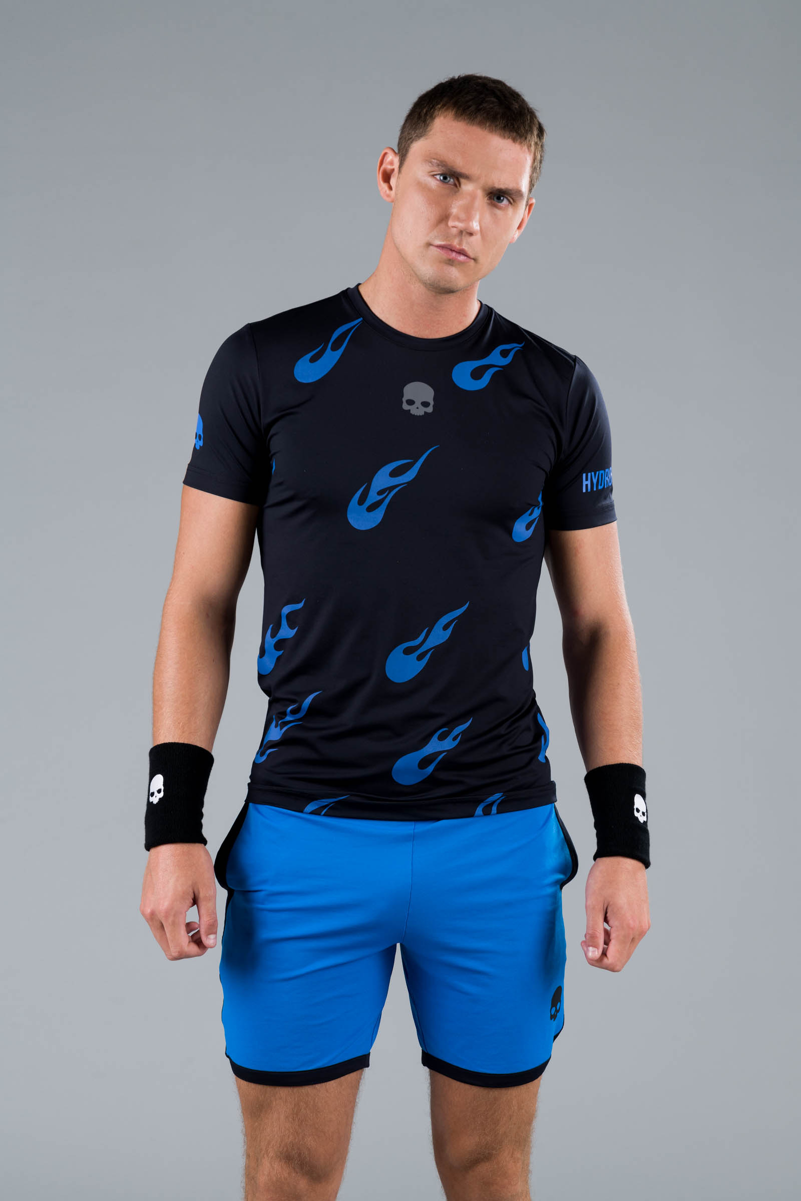 FLAMES TECH TEE - BLACK/BLUETTE - Abbigliamento sportivo | Hydrogen