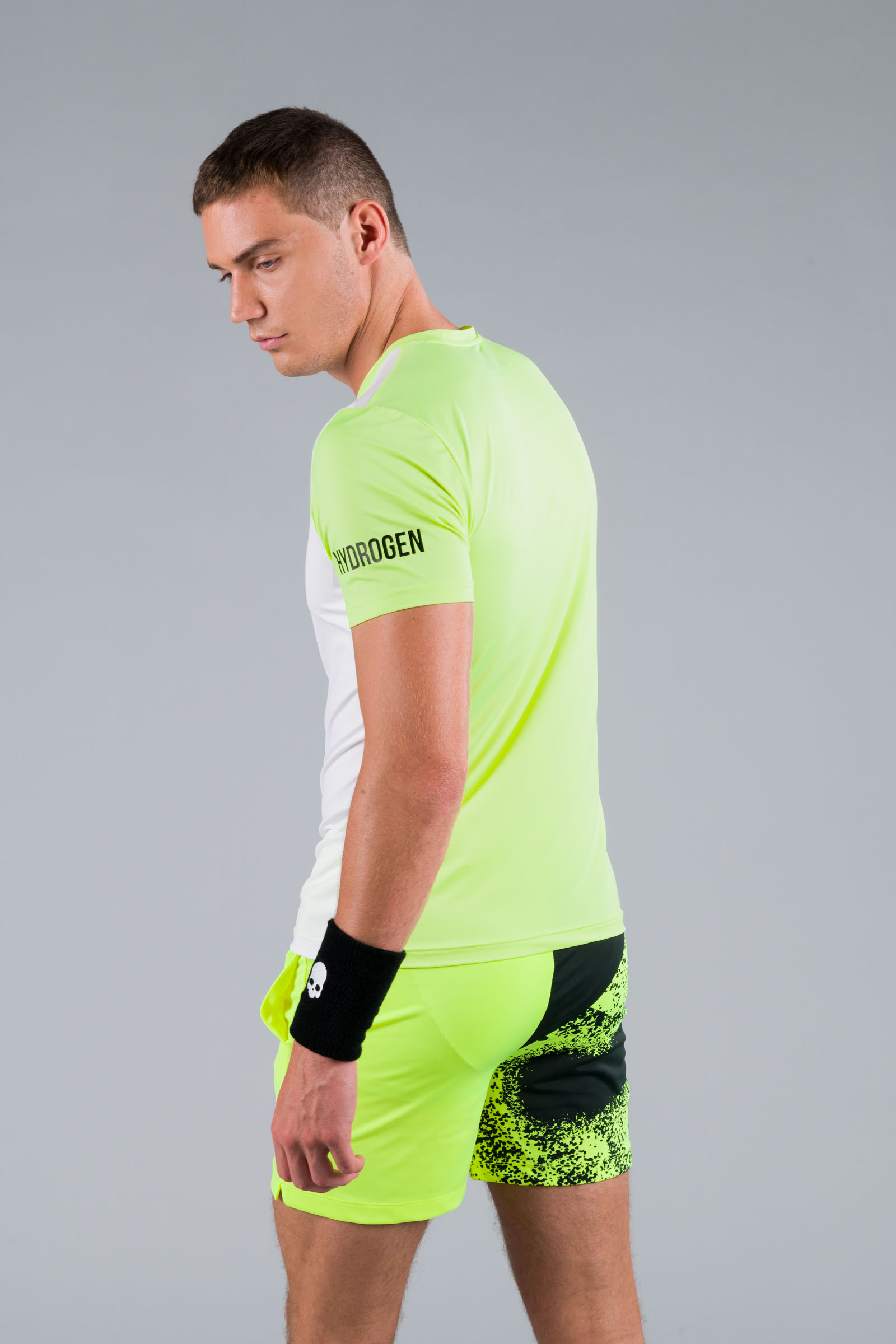 BICOLOR SPRAY TECH TEE - FLUO YELLOW - Hydrogen - Luxury Sportwear