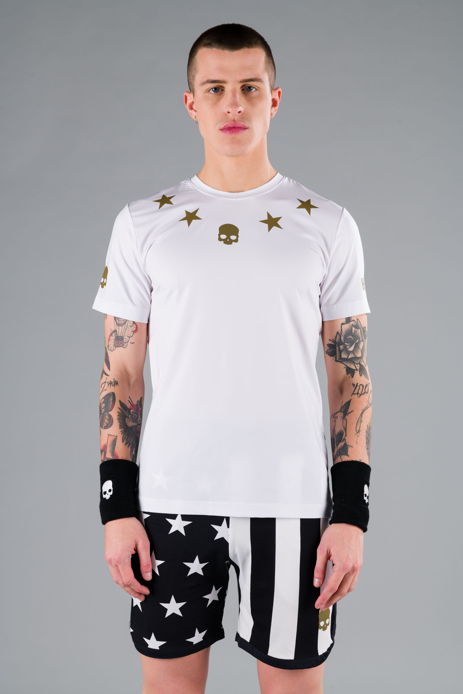 STAR TECH TEE - WHITE/GOLD - Hydrogen - Luxury Sportwear