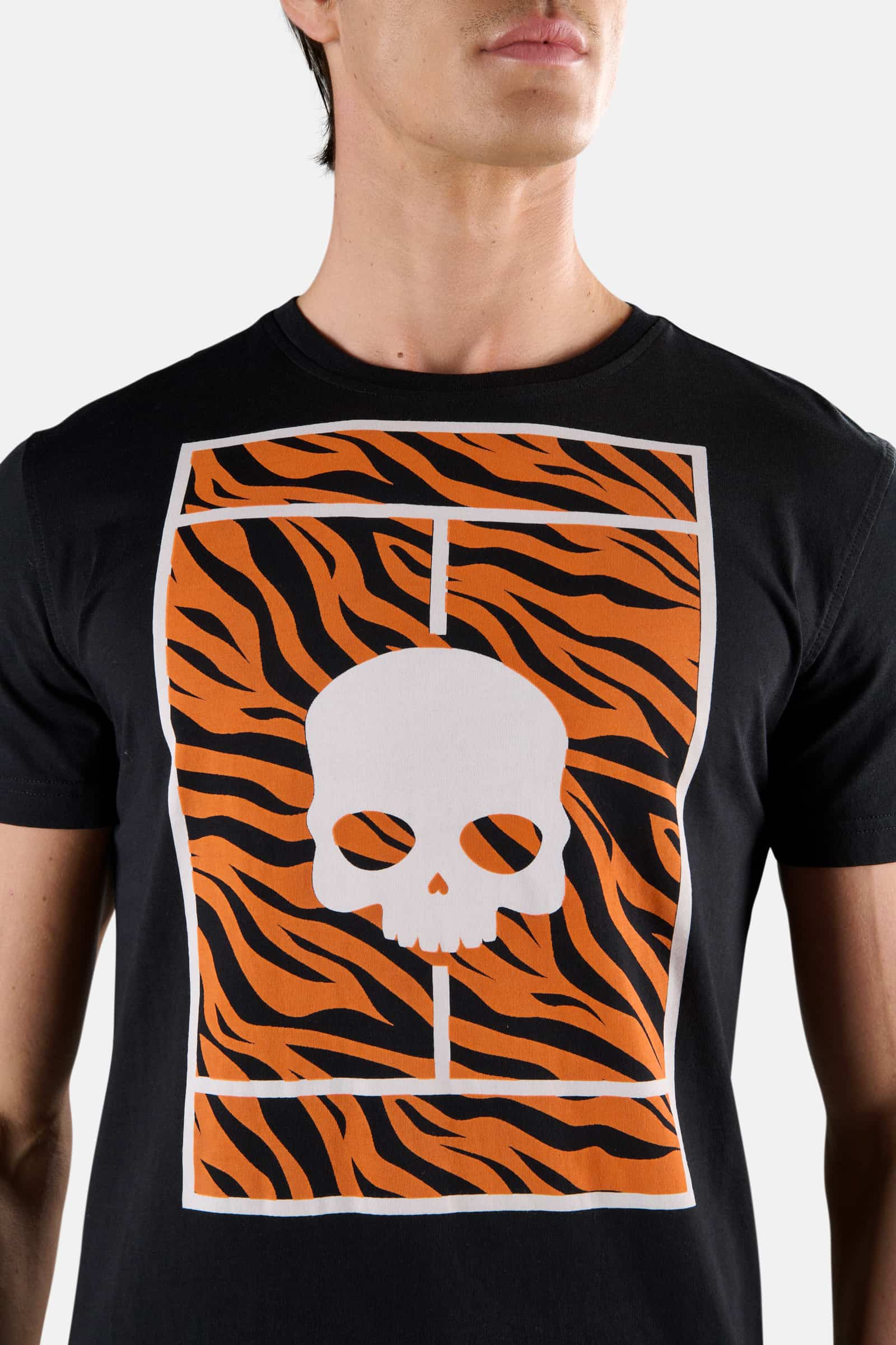 TENNIS COURT COTTON TEE - BLACK,ORANGE TIGER - Hydrogen - Luxury Sportwear